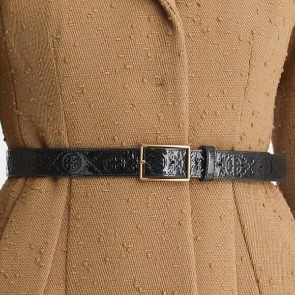 Tory Burch $198 1" T MONOGRAM PATENT BELT Black M L - Picture 8 of 8
